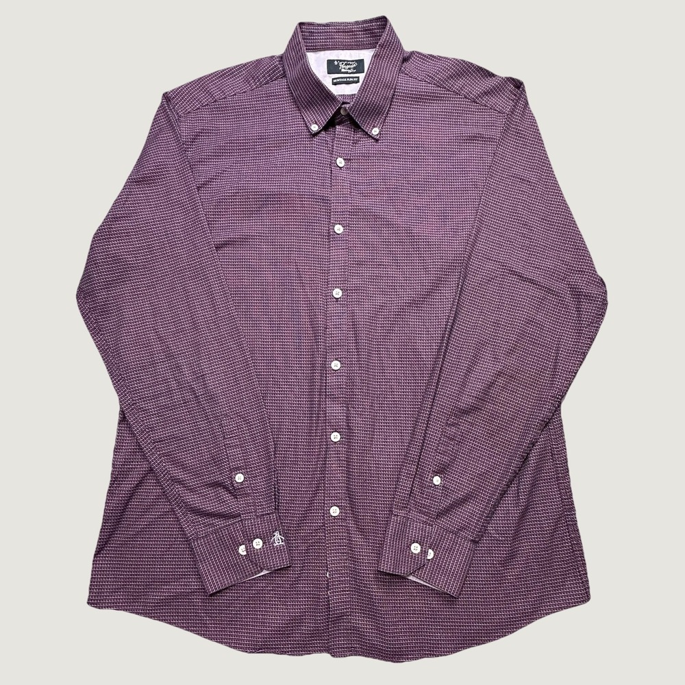 Original Penguin Shirt Mens 17 36/37 Purple Heritage Slim Fit Micro Button Down